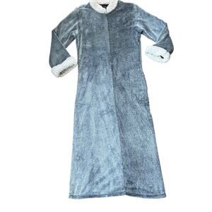 Natori Zip Kaftan Bathrobe House Coat SZ S Sherpa Fuzzy Fleece Gray Cozy